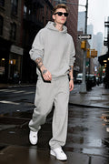 Men Pulloverl Hoodie Set - Gray