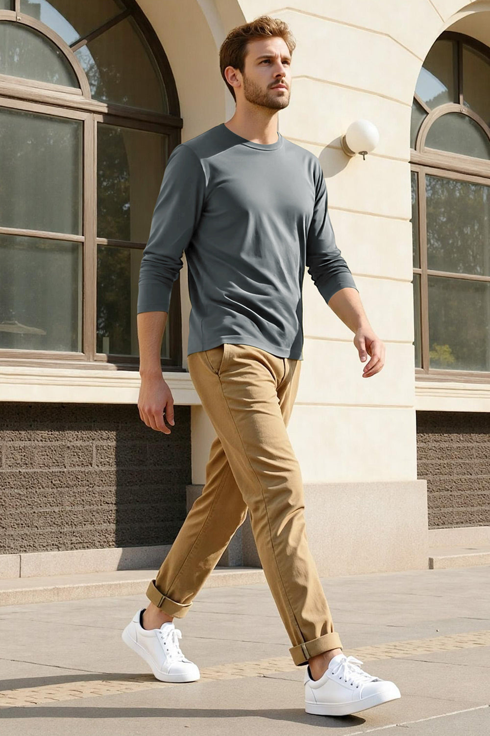 Men's Mercerized Cotton Long Sleeves T-Shirt - Grey