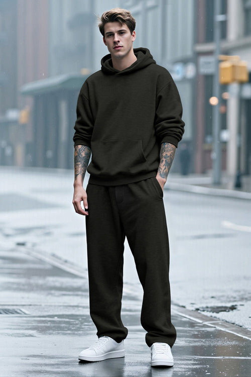 Men Pulloverl Hoodie Set - Black