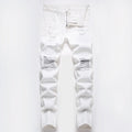 Ripped patchwork men's white jeans