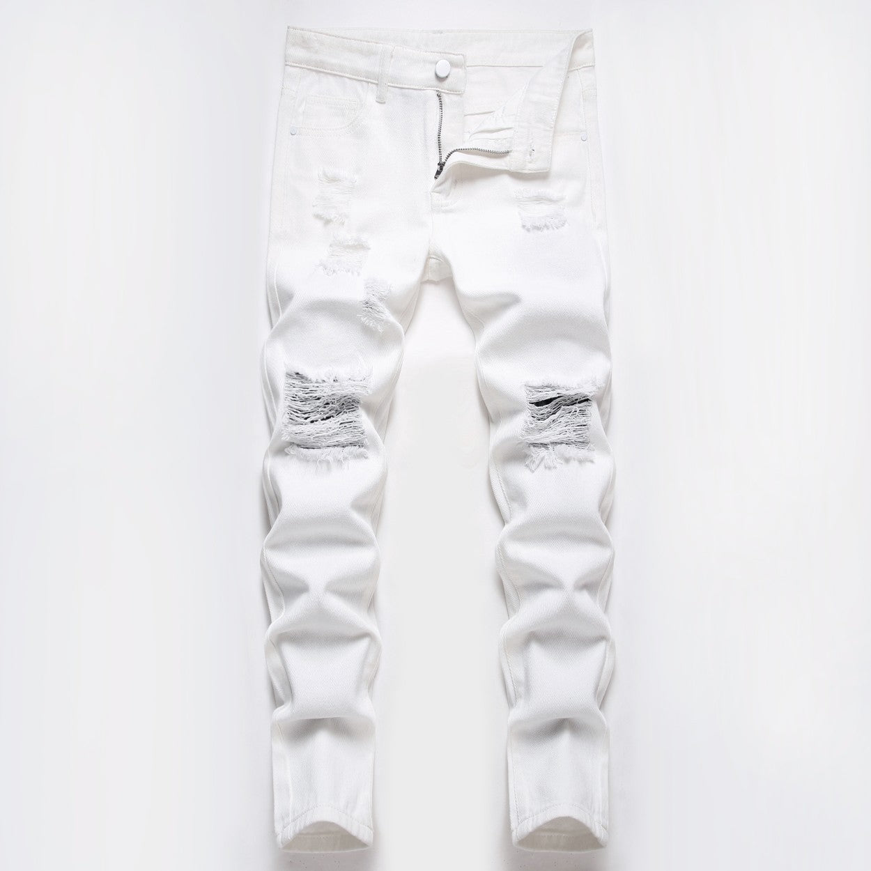 Ripped patchwork men's white jeans