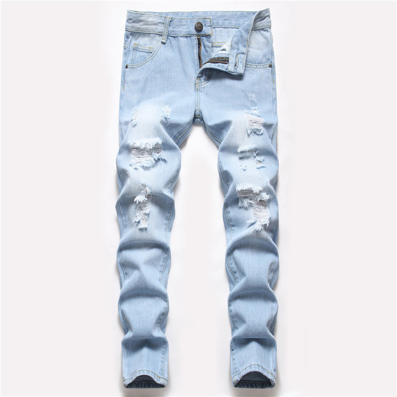 Men's blue patch ripped jeans