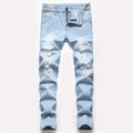 Men's blue patch ripped jeans