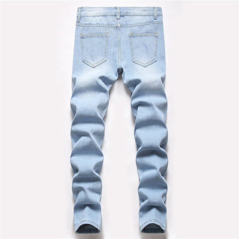 Men's blue patch ripped jeans