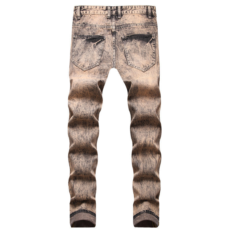 Pink and black plus-size men's ripped jeans
