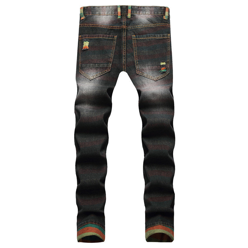 Ripped patchwork men's black jeans