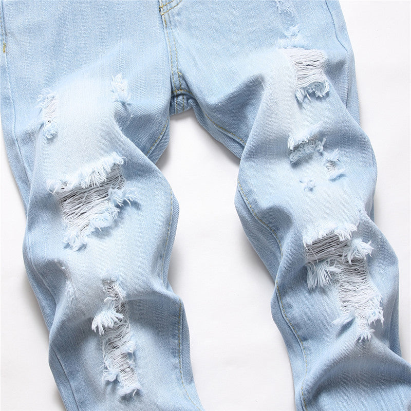 Men's blue patch ripped jeans