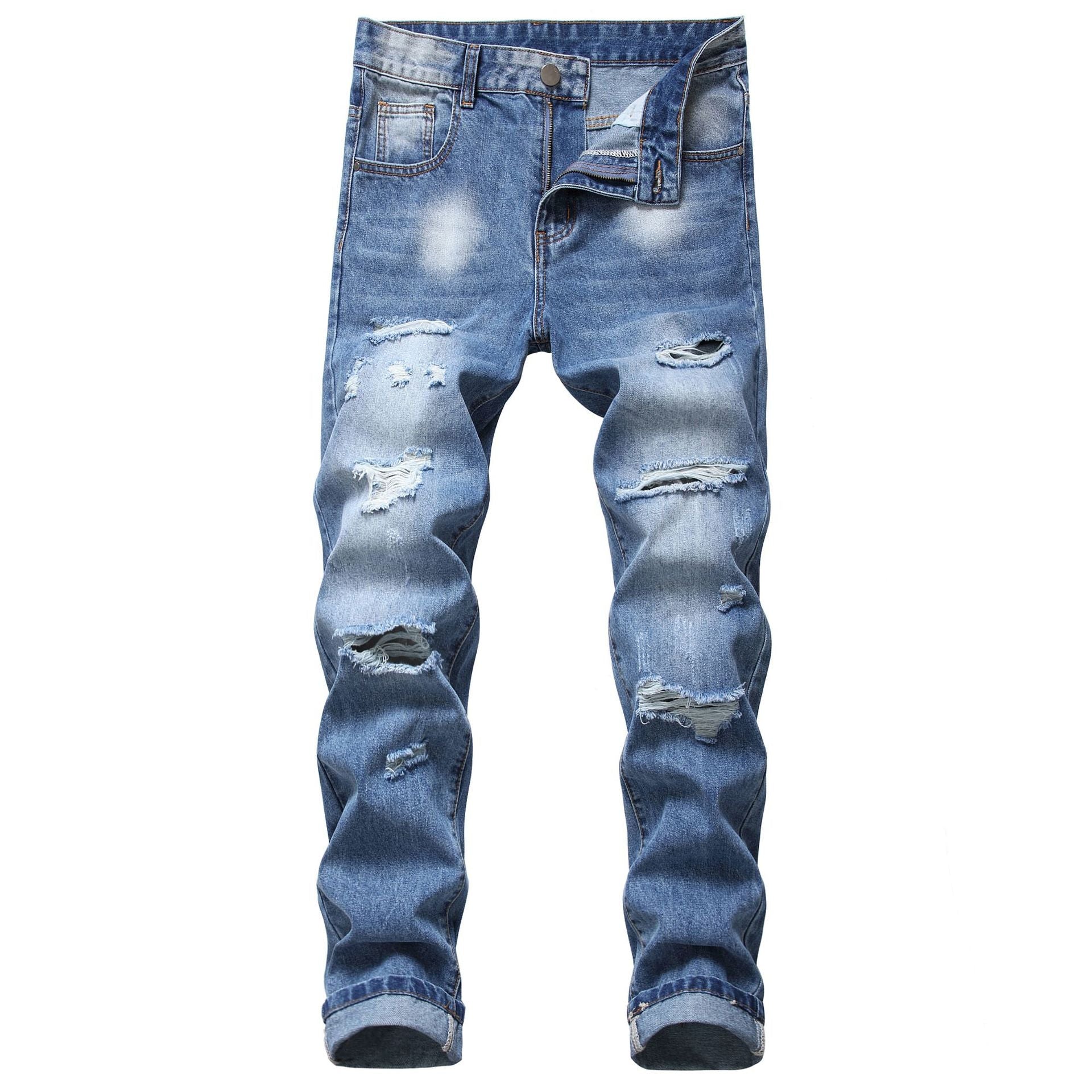 Men's blue patch ripped jeans