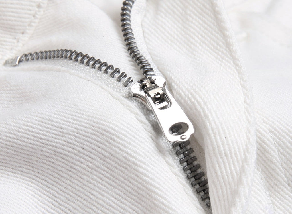 Ripped patchwork men's white jeans