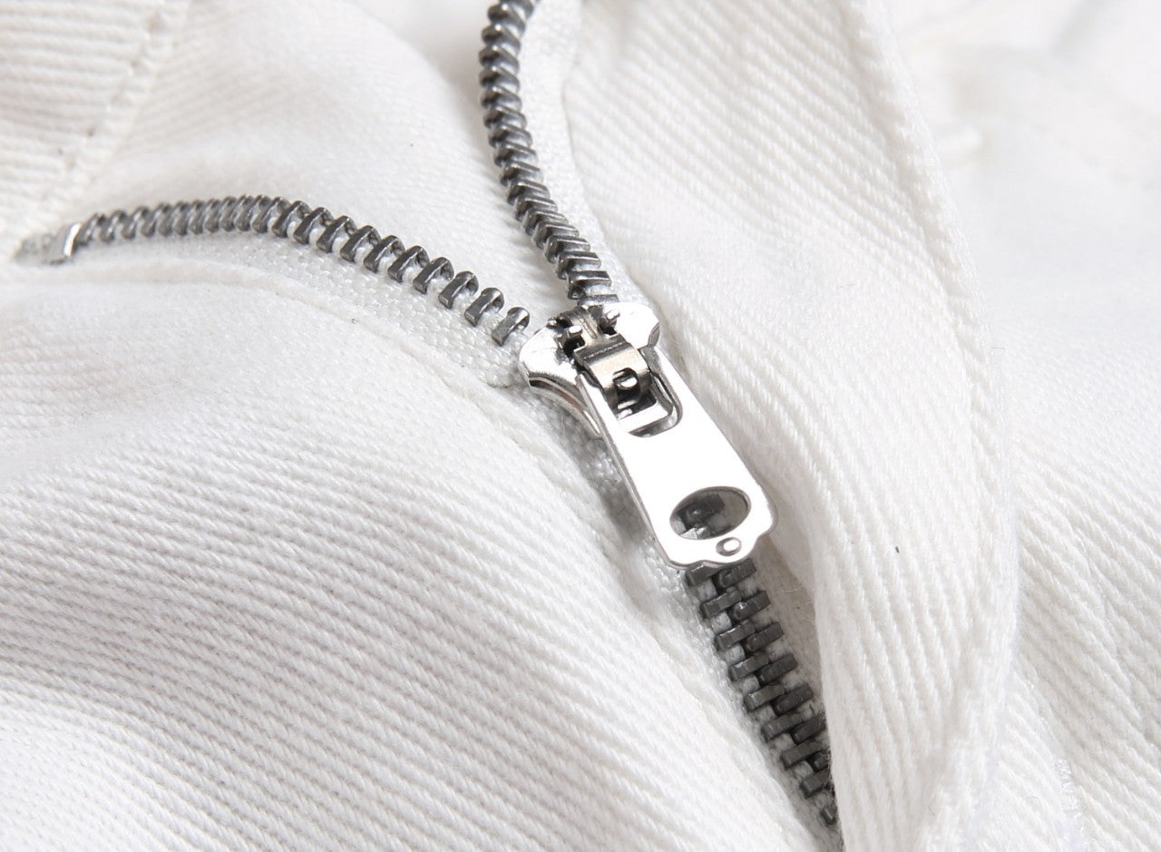 Ripped patchwork men's white jeans