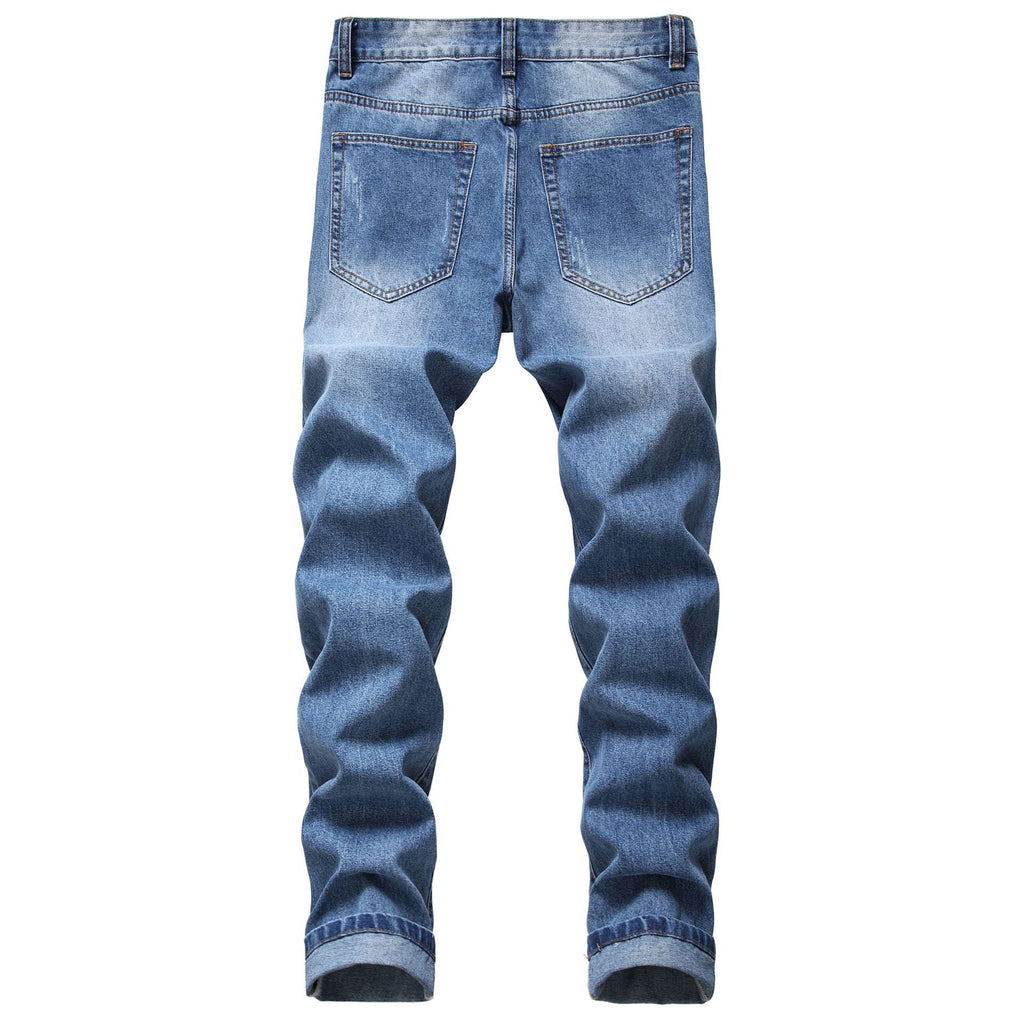 Men's blue patch ripped jeans