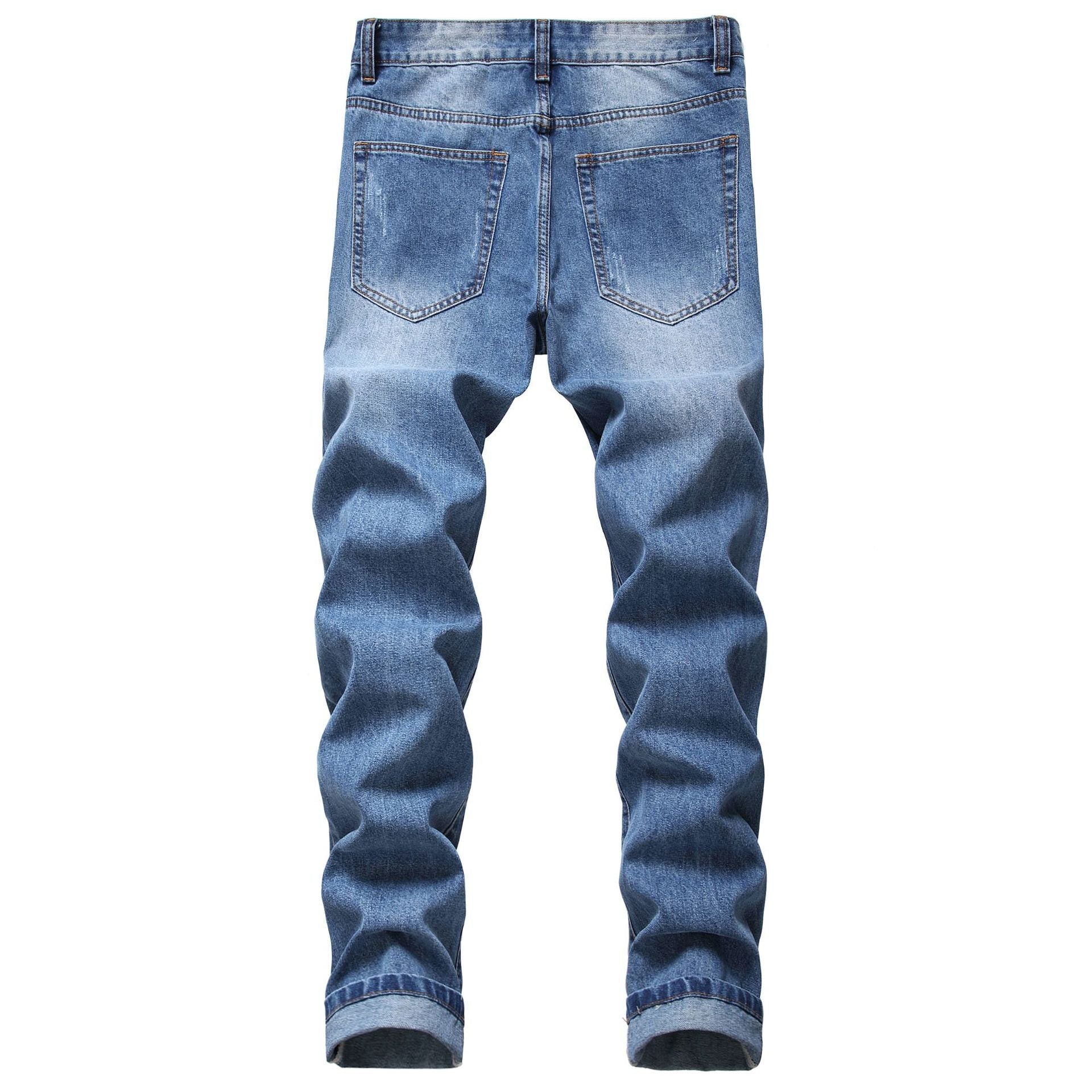 Men's blue patch ripped jeans