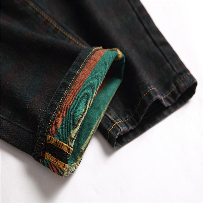 Ripped patchwork men's black jeans