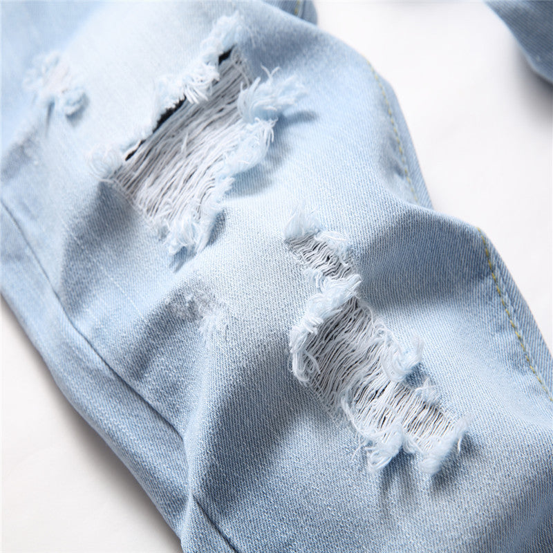 Men's blue patch ripped jeans