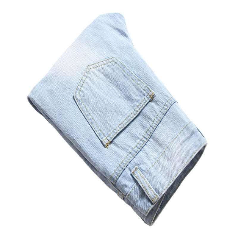 Men's blue patch ripped jeans