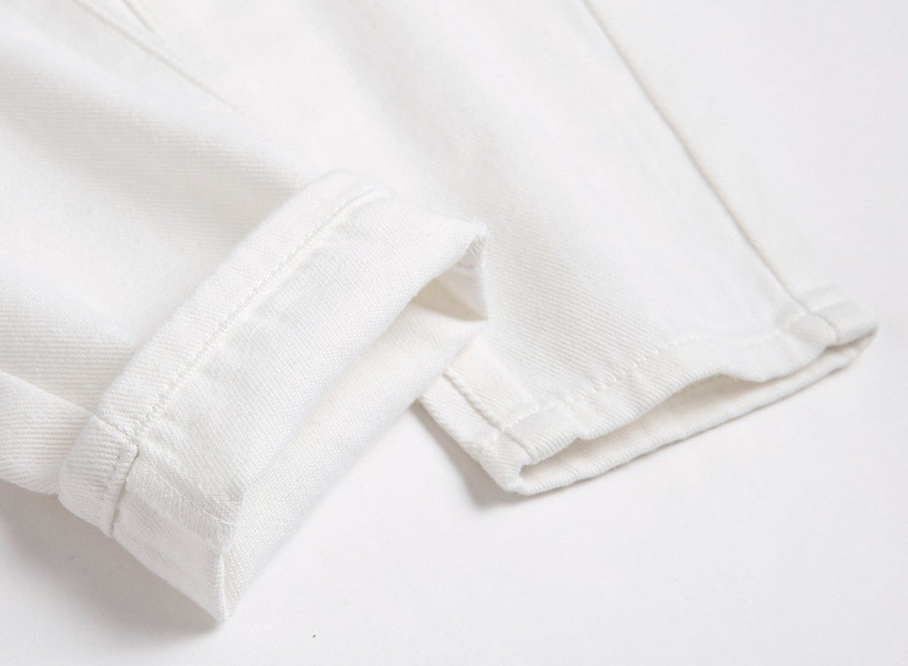 Ripped patchwork men's white jeans
