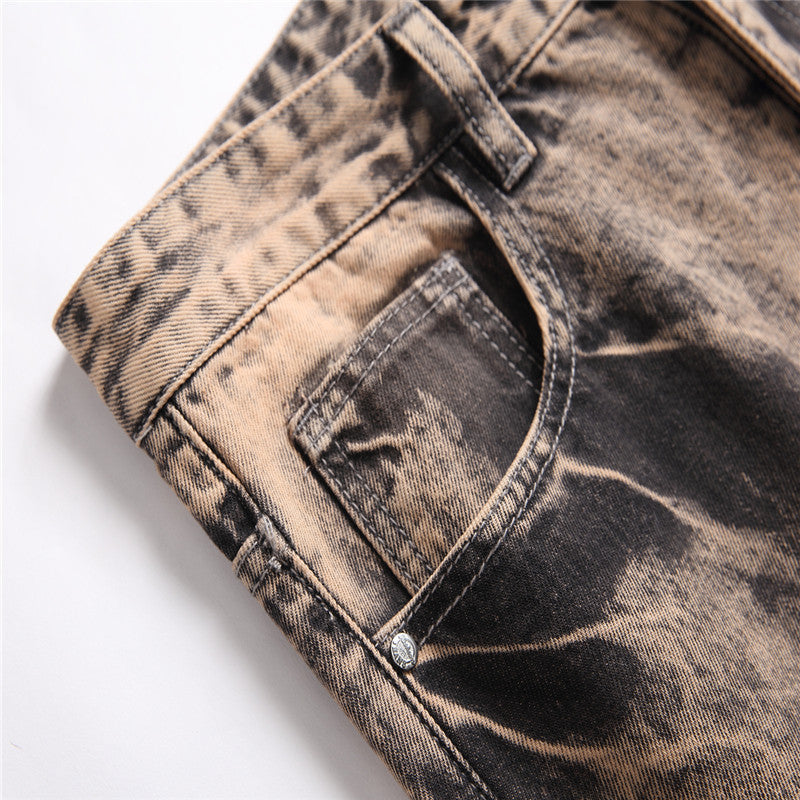 Pink and black plus-size men's ripped jeans