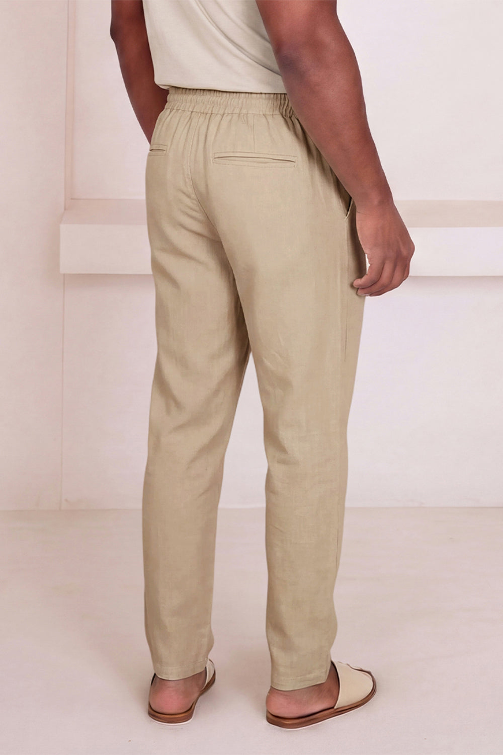Men's Drawstring Casual Linen Pant - Khaki