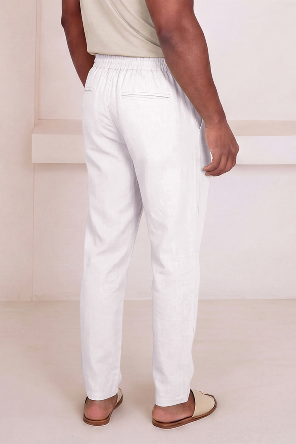 Men's Drawstring Casual Linen Pant - White