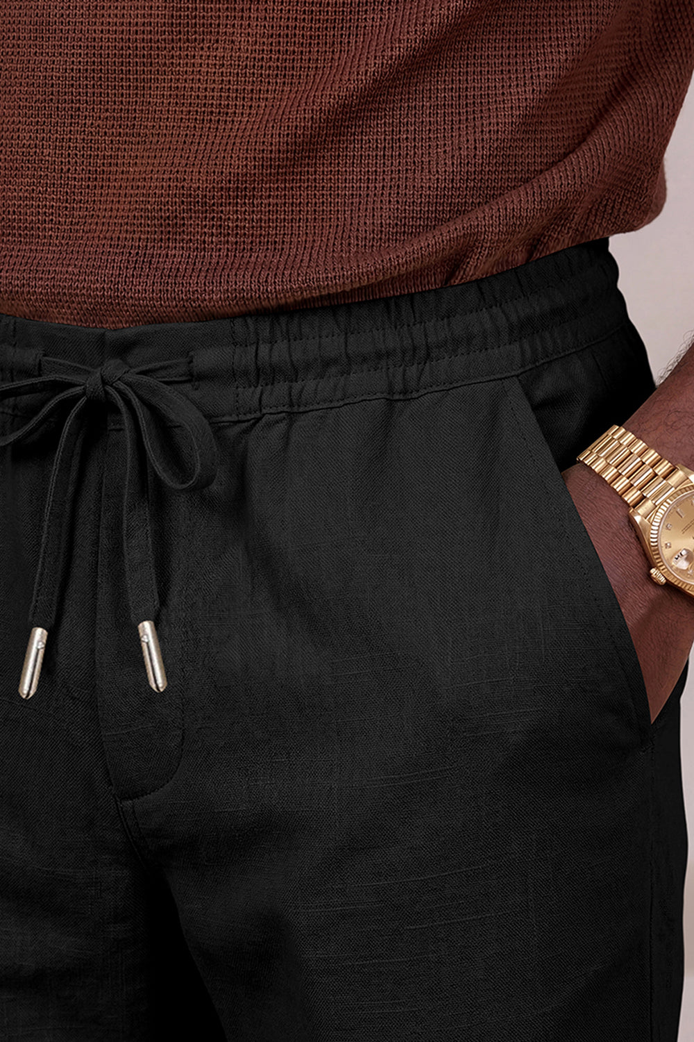 Men's Drawstring Casual Linen Pant - Black