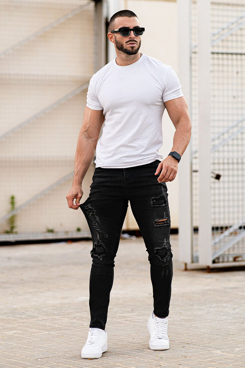 Men's Black Ripped Skinny Jean - High Stretch