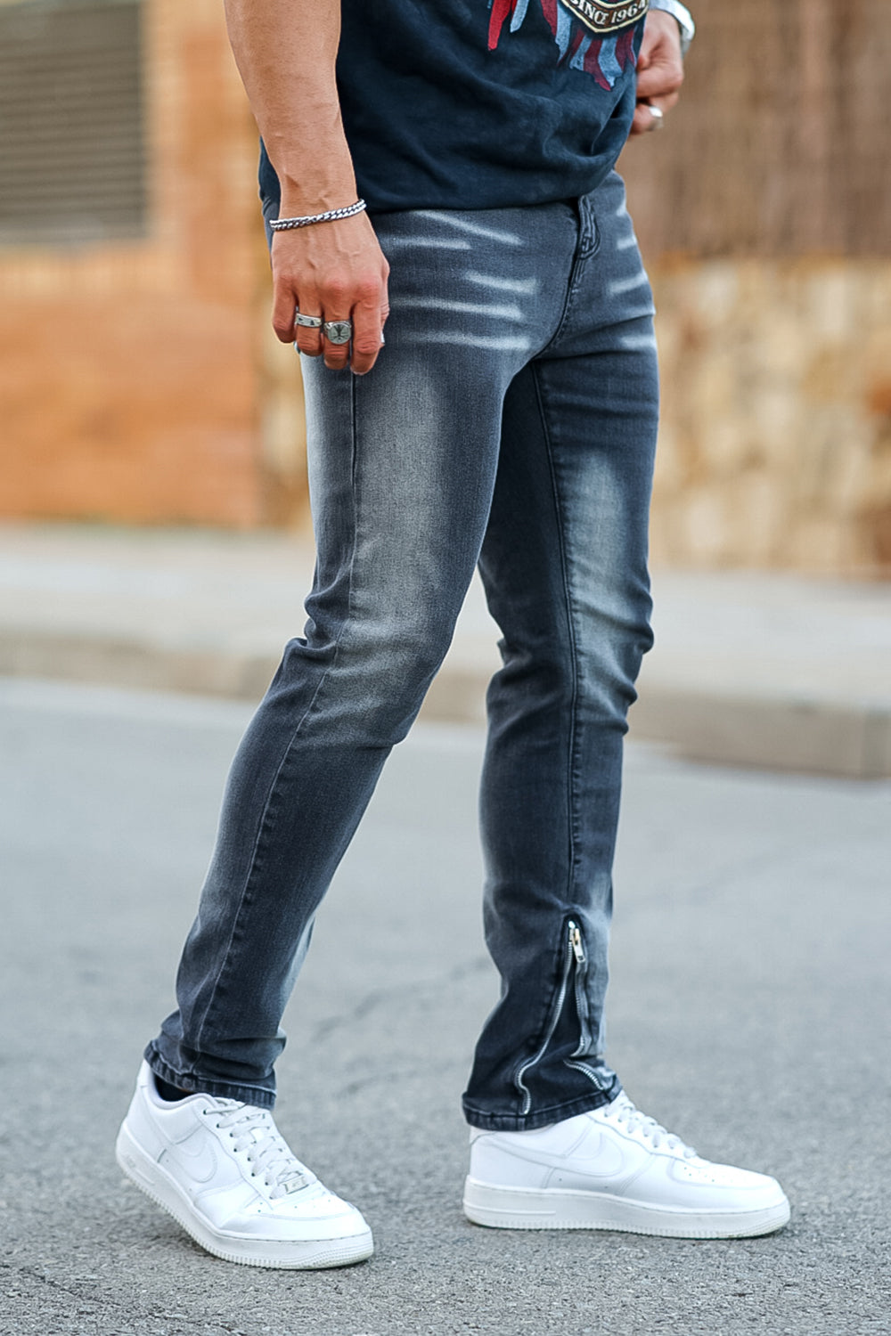 Men‘s Vintage washed stacked jeans Stretch Jeans