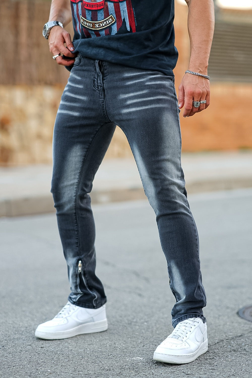 Men‘s Vintage washed stacked jeans Stretch Jeans