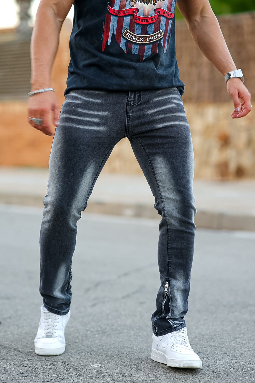 Men‘s Vintage washed stacked jeans Stretch Jeans