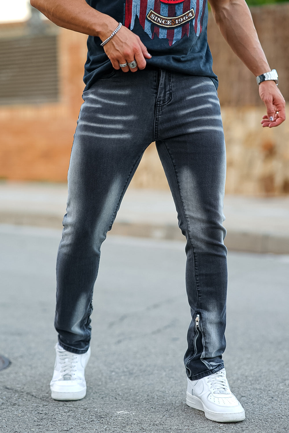 Men‘s Vintage washed stacked jeans Stretch Jeans