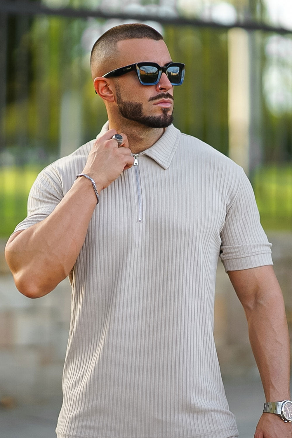 Gingtto Men's Light Brown Tracksuit With Stripe