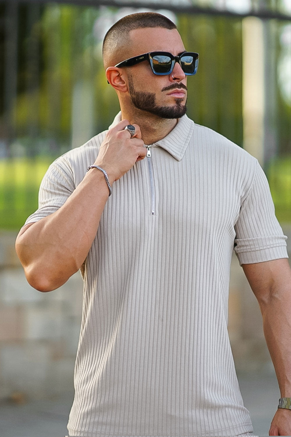 Gingtto Men's Light Brown Tracksuit With Stripe