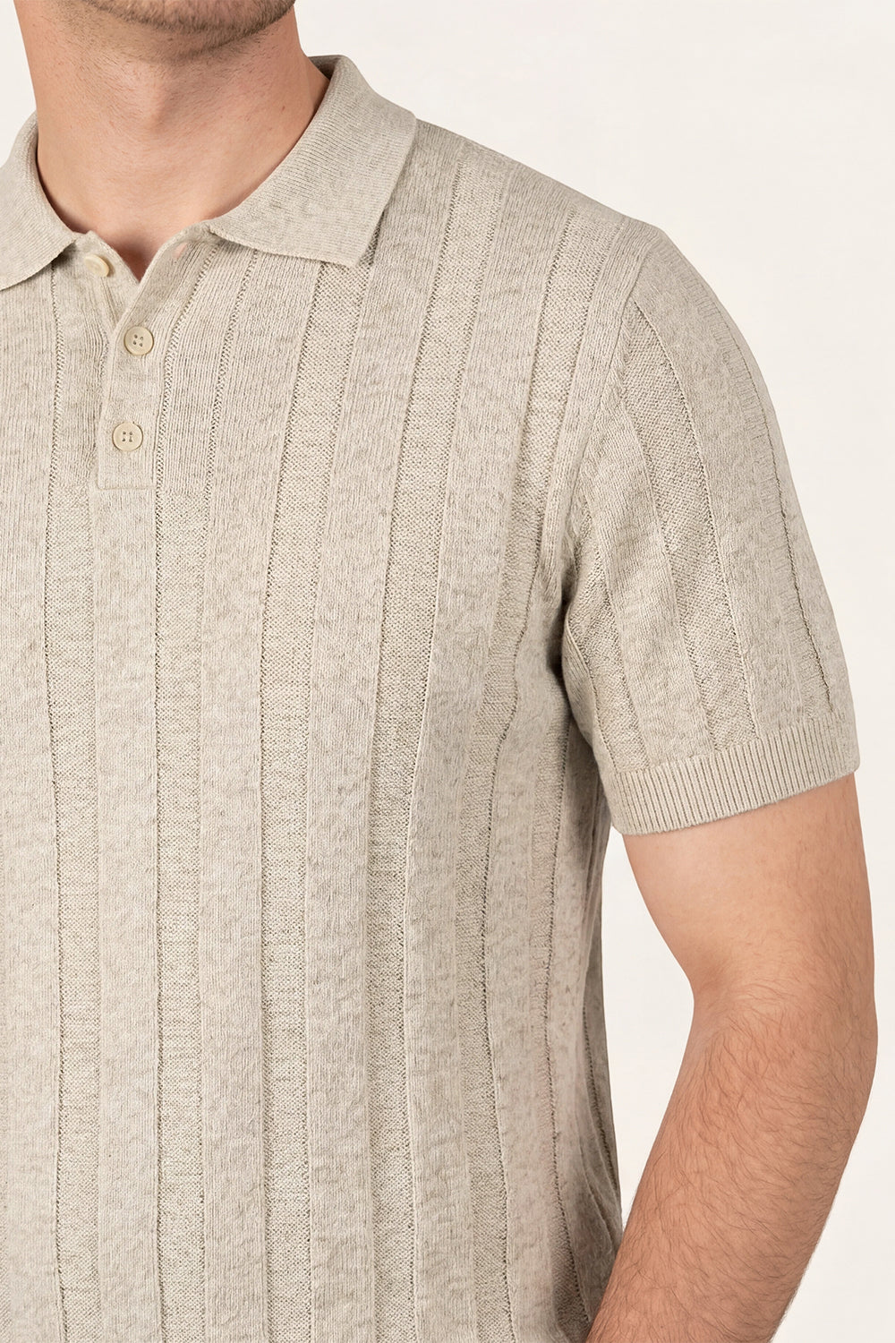 Men's High Quality Knitting Polo Shirt - Light Khaki