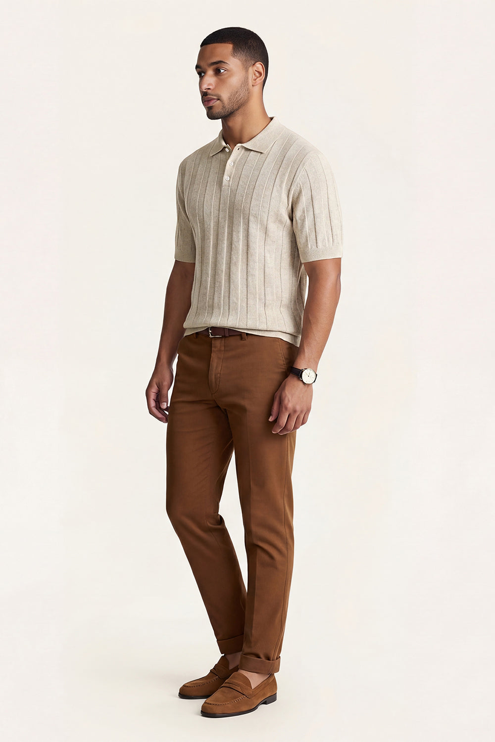 Men's High Quality Knitting Polo Shirt - Light Khaki