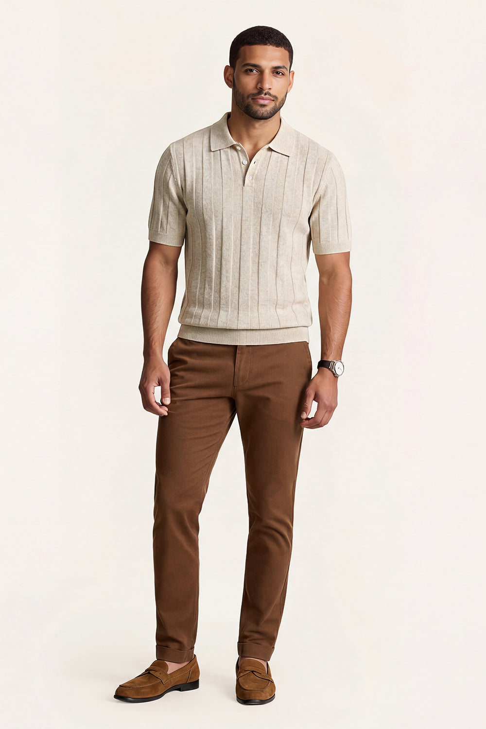 Men's High Quality Knitting Polo Shirt - Light Khaki
