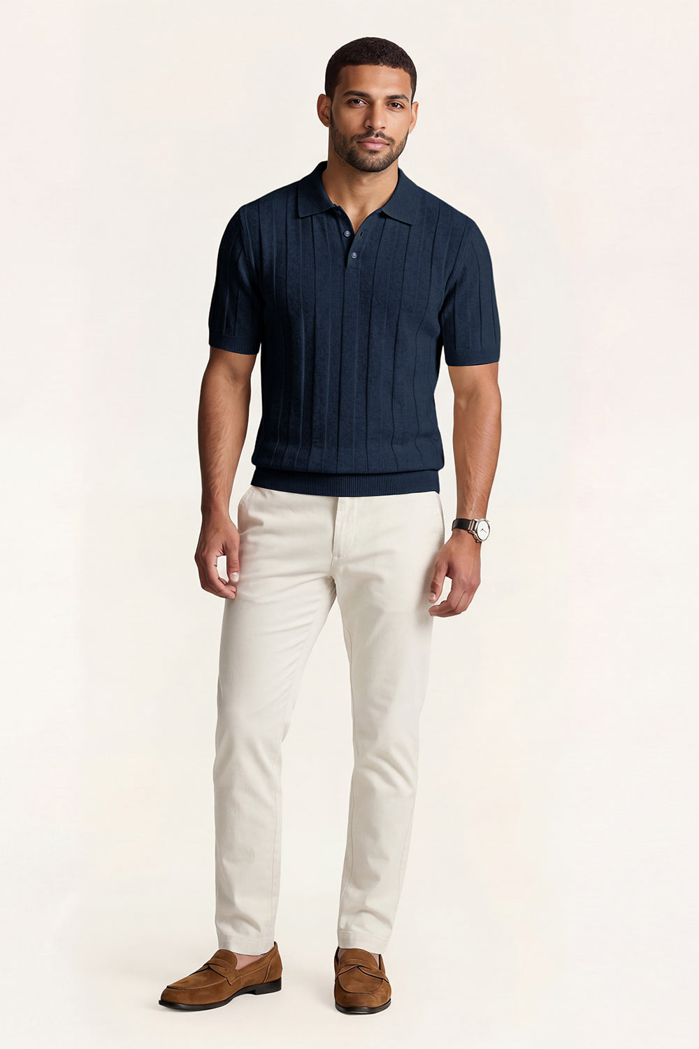 Men's High Quality Knitting Polo Shirt - Dark Blue