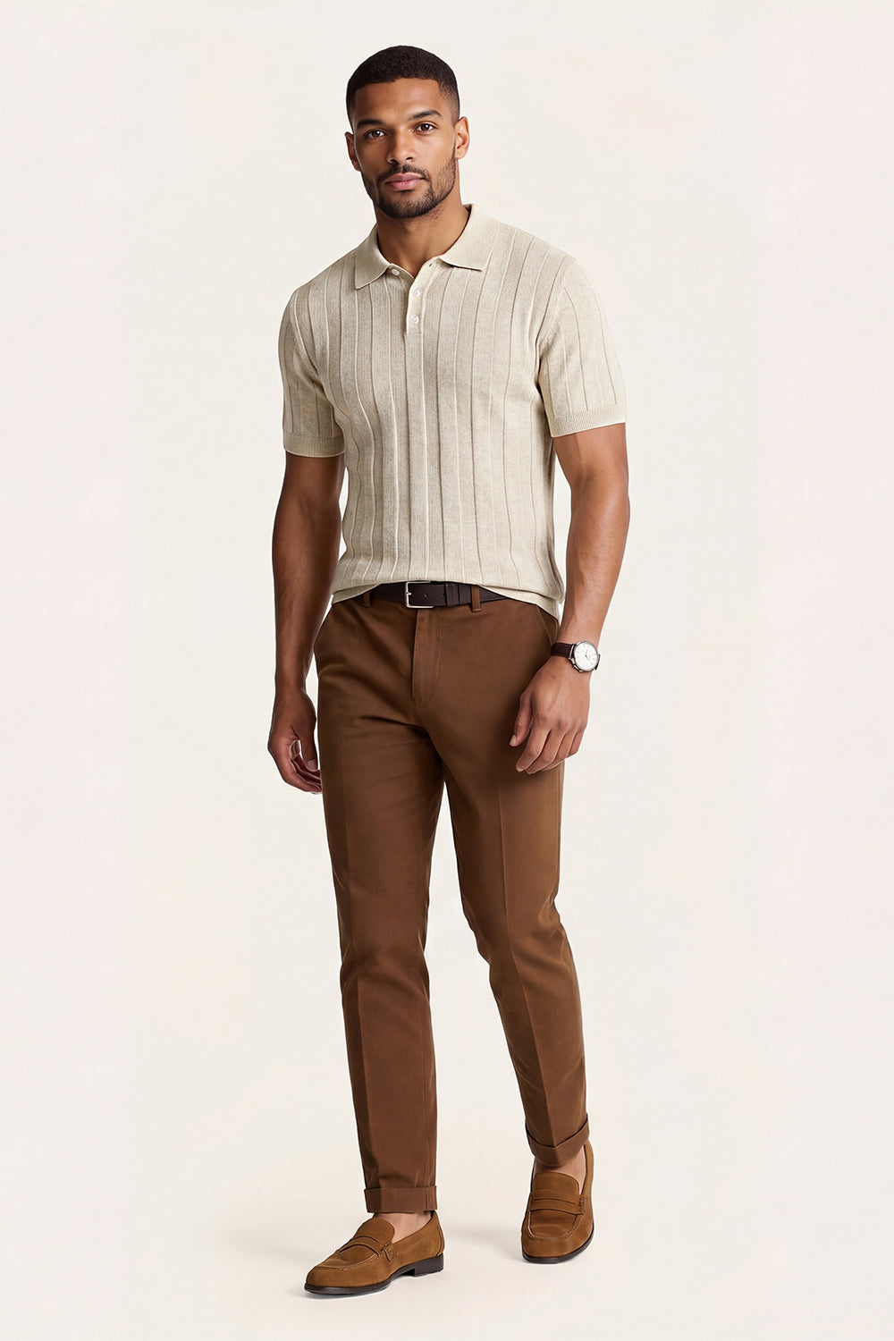 Men's High Quality Knitting Polo Shirt - Light Khaki