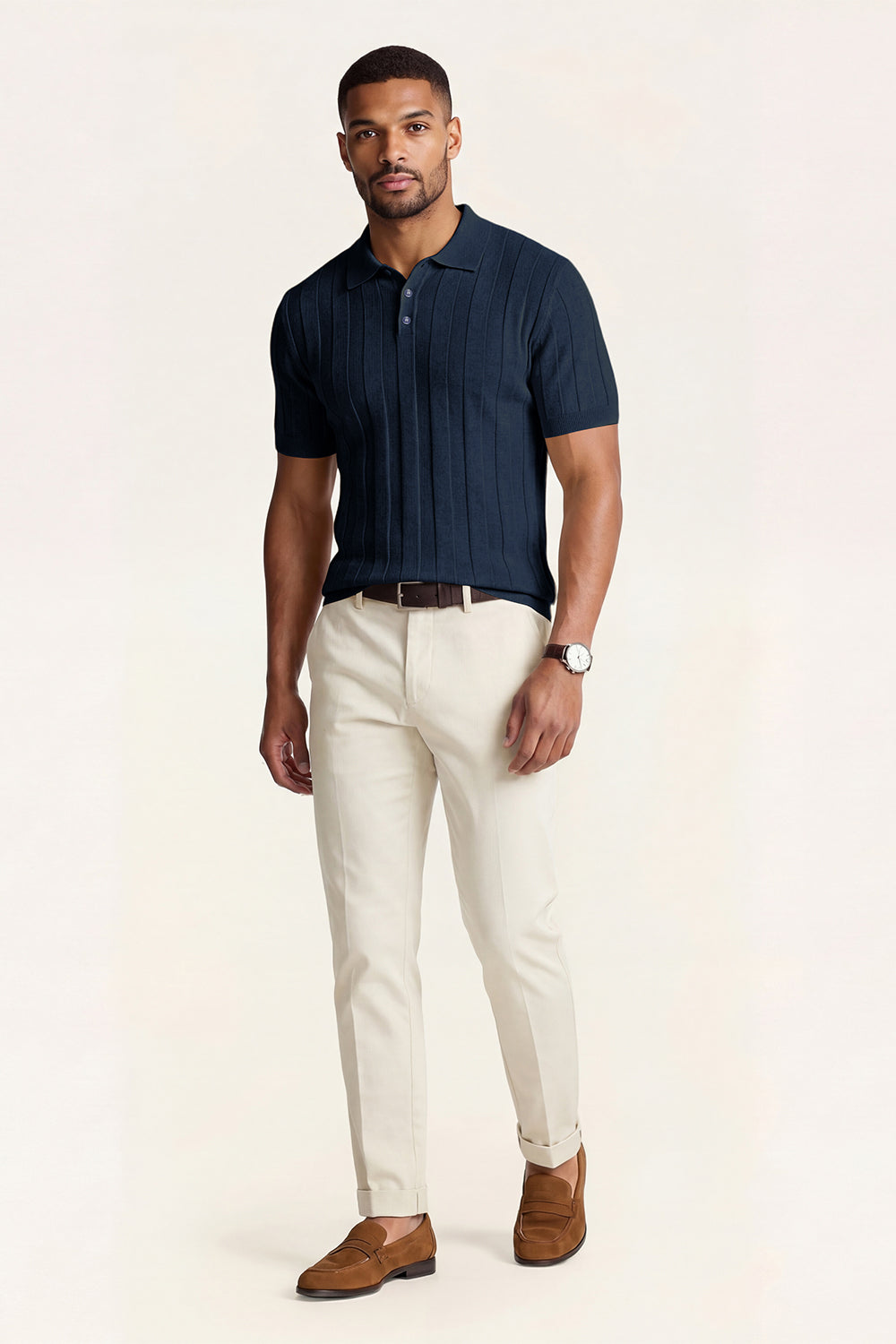 Men's High Quality Knitting Polo Shirt - Dark Blue