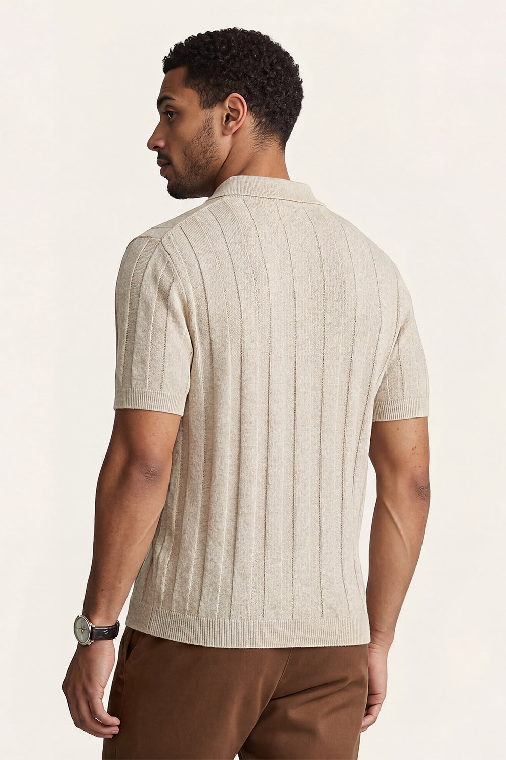 Men's High Quality Knitting Polo Shirt - Light Khaki