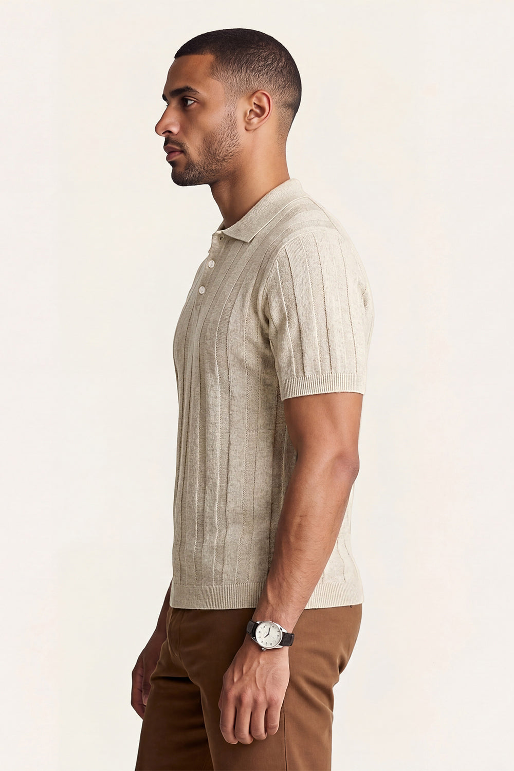 Men's High Quality Knitting Polo Shirt - Light Khaki