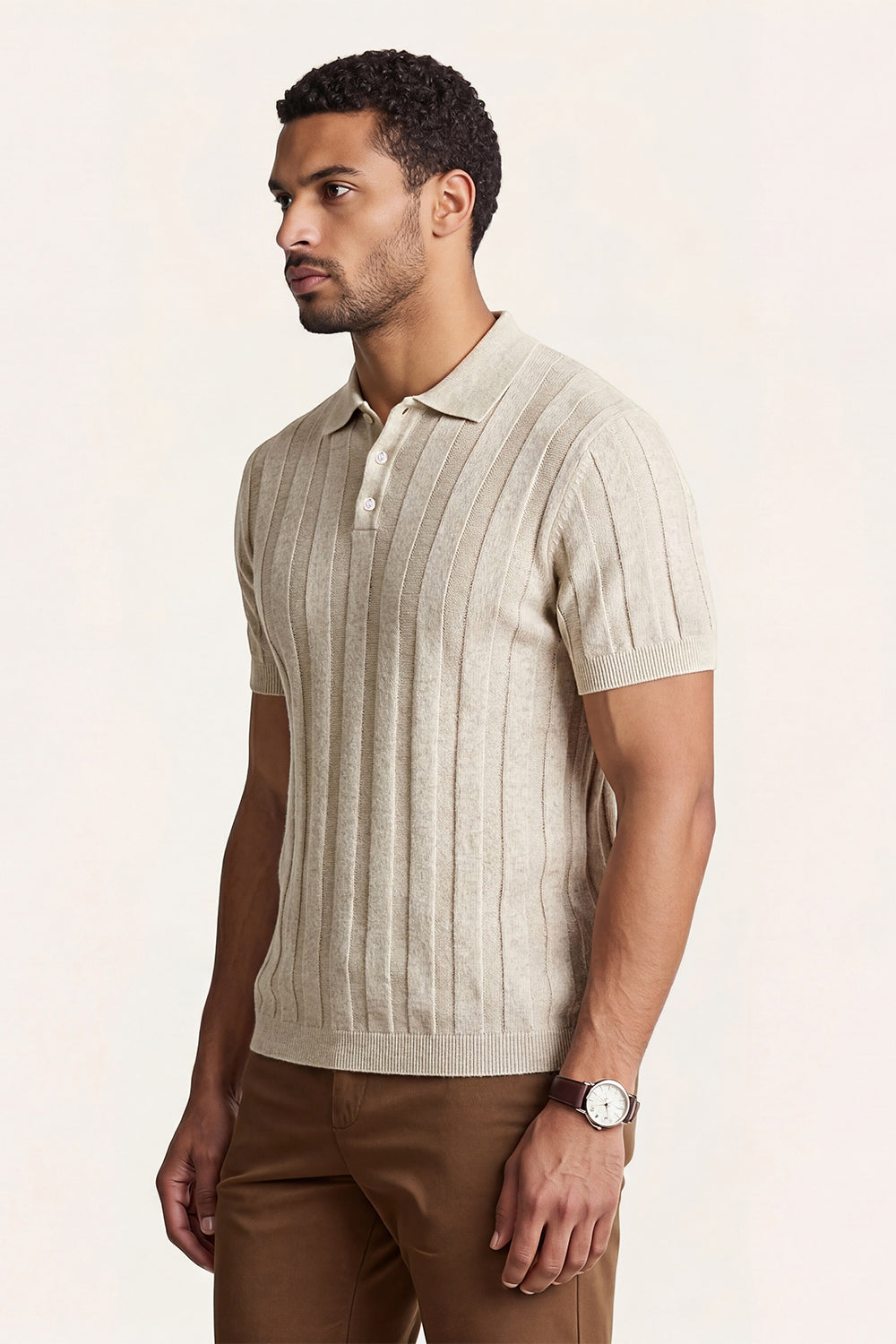 Men's High Quality Knitting Polo Shirt - Light Khaki