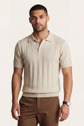 Men's High Quality Knitting Polo Shirt - Light Khaki