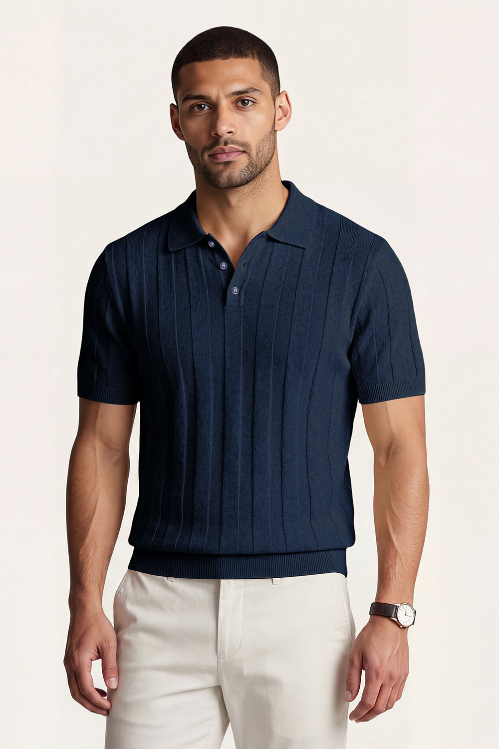 Men's High Quality Knitting Polo Shirt - Dark Blue