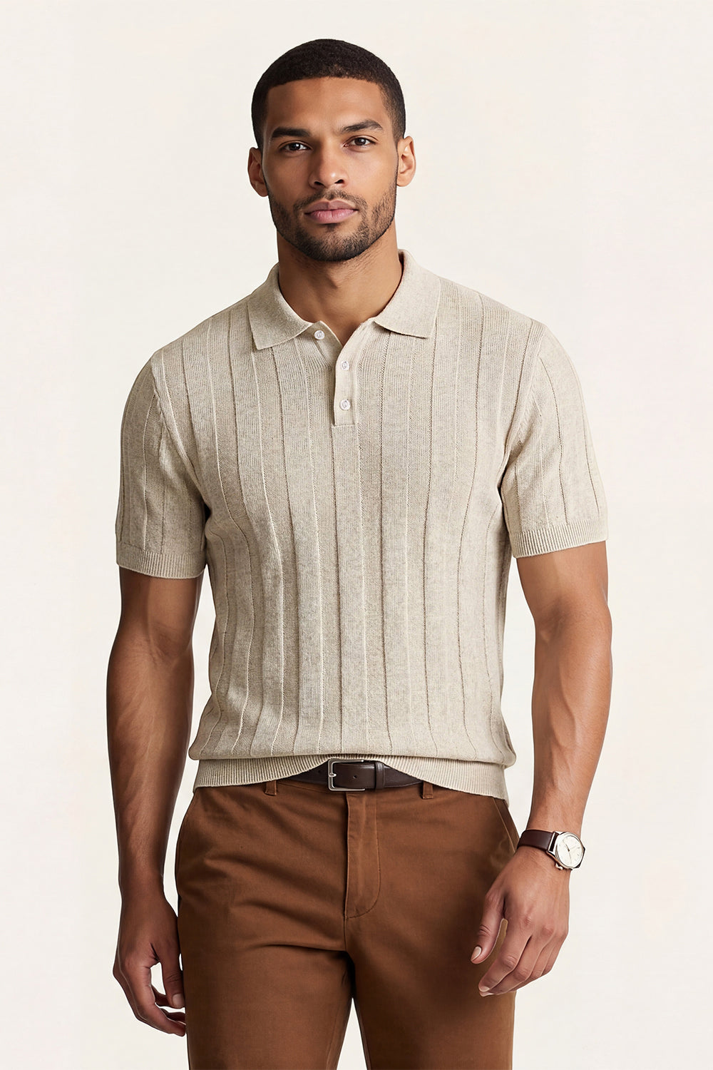 Men's High Quality Knitting Polo Shirt - Light Khaki