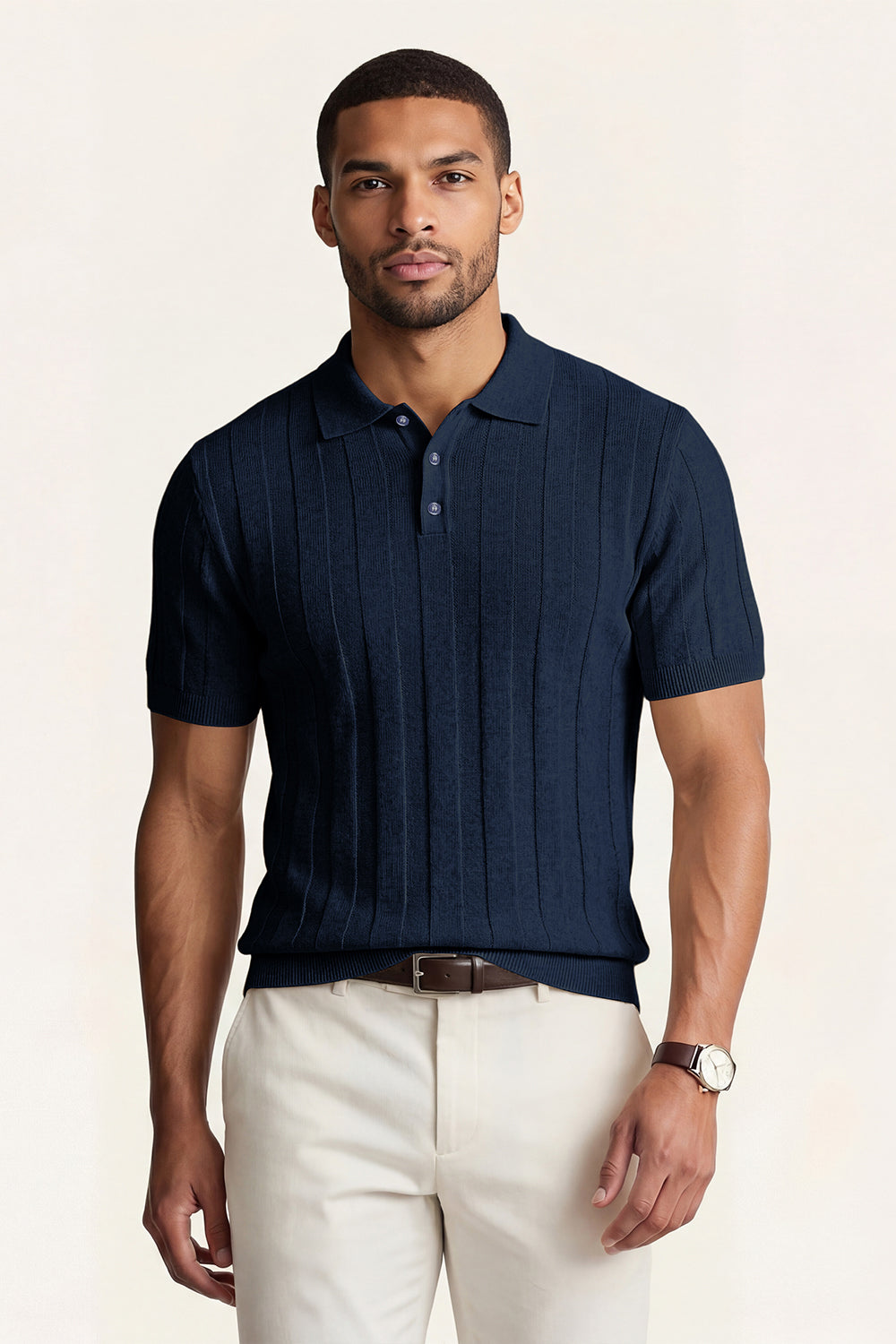 Men's High Quality Knitting Polo Shirt - Dark Blue