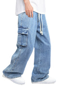 Men's Drawstring Loose Jean With Pocket - Blue