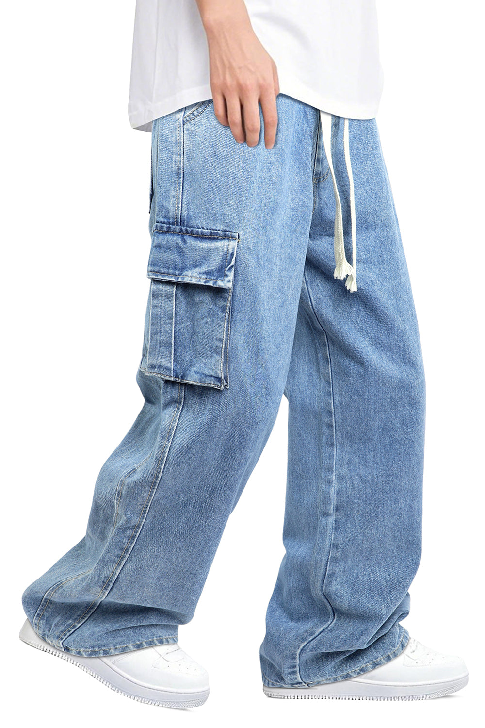 Men's Drawstring Loose Jean With Pocket - Blue