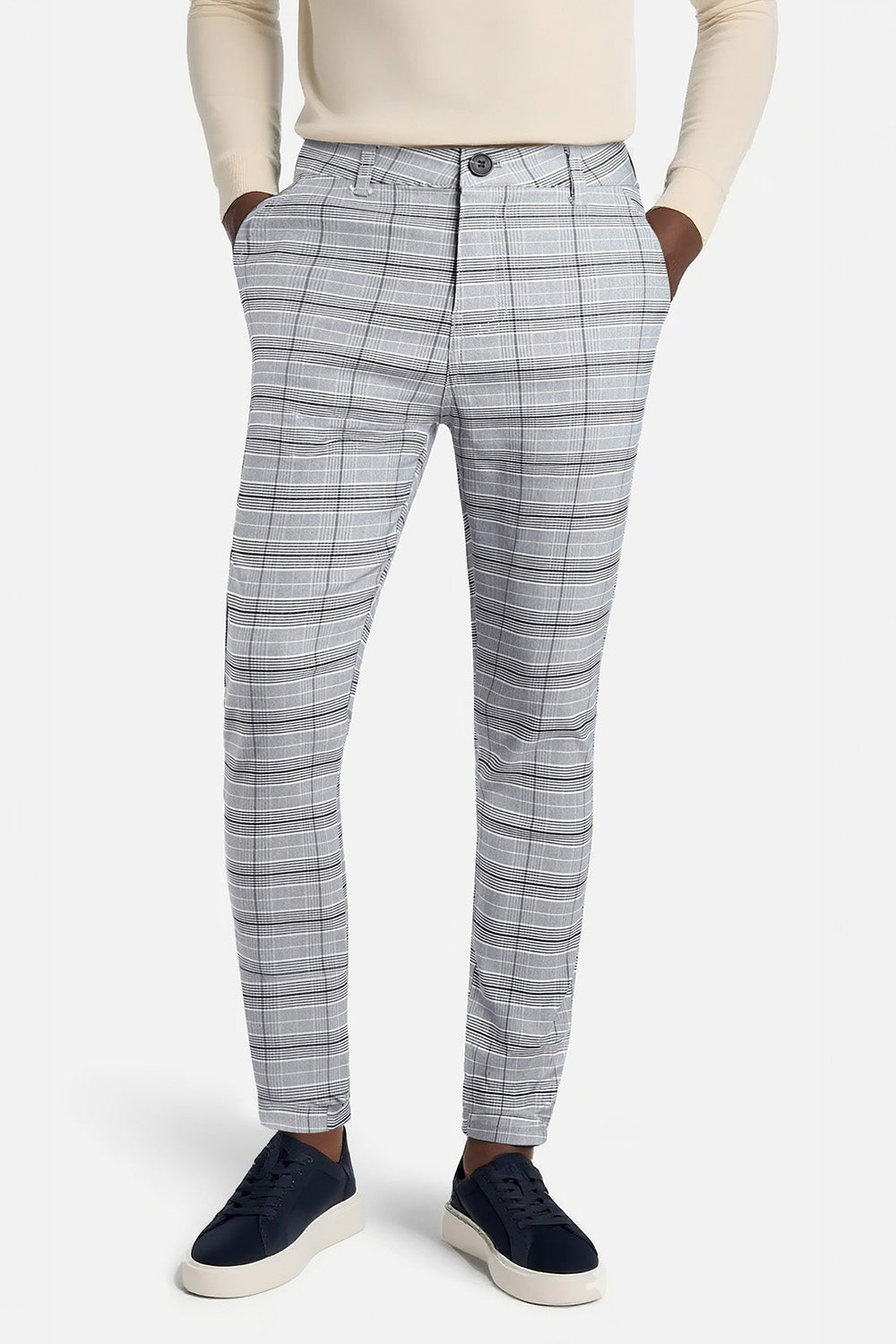 Mens Stretch Skinny Grid Pant - Grey