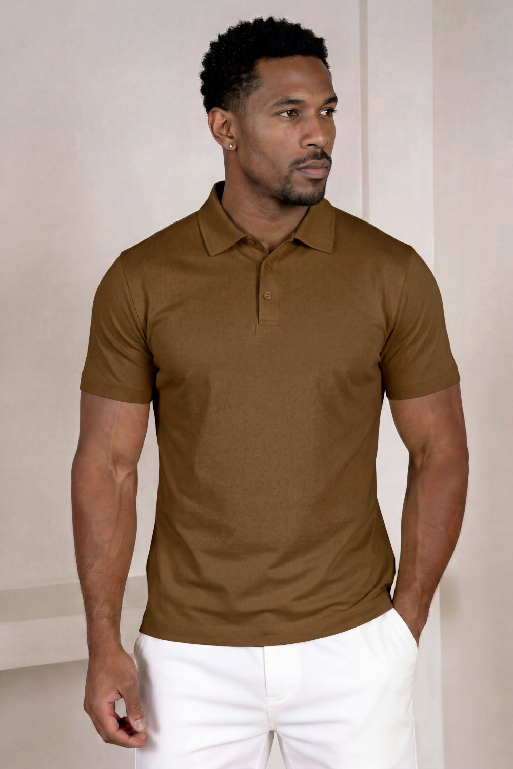 Men's Mercerized Cotton Short-Sleeved Polo Shirt - Brown