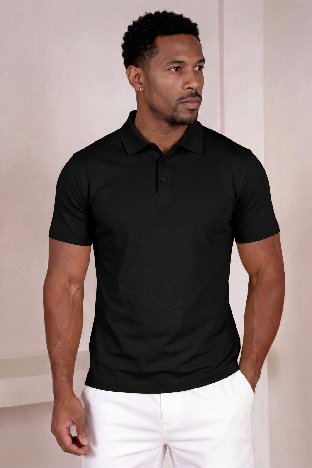 Men's Mercerized Cotton Short-Sleeved Polo Shirt - Black