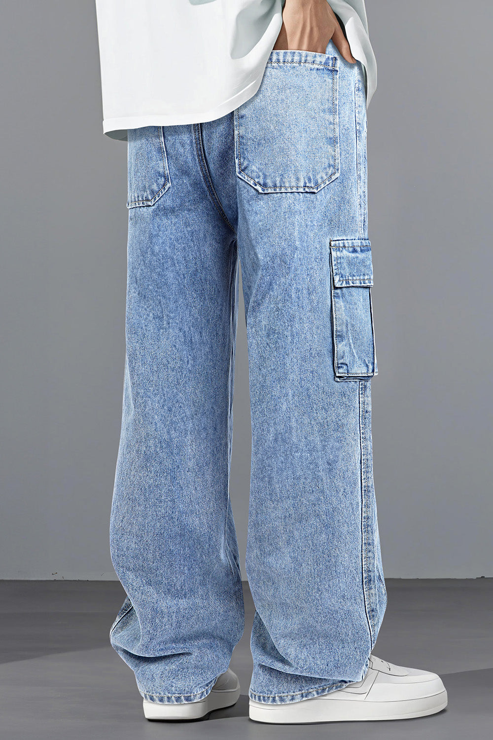 Men's Drawstring Loose Jean With Pocket - Blue